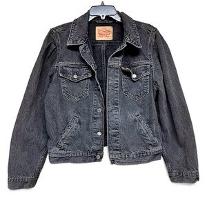 Levi’s Trucker Jacket Type III Black stone washed Women Size Large Puff sleeve
